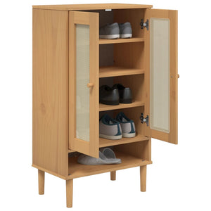 Schuhschrank Braun Rattan-Optik Kiefernholz