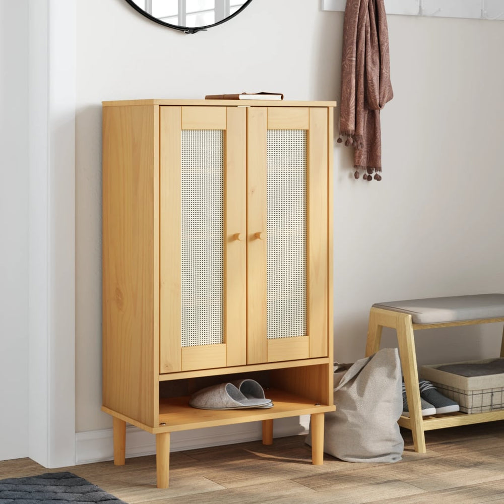 vidaXL Shoe Cabinet SENJA Rattan-Look Brown 59.5x35x107cm Pine Wood