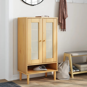 Schuhschrank Braun Rattan-Optik Kiefernholz