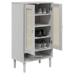Schuhschrank Weiß Rattan-Optik Kiefernholz