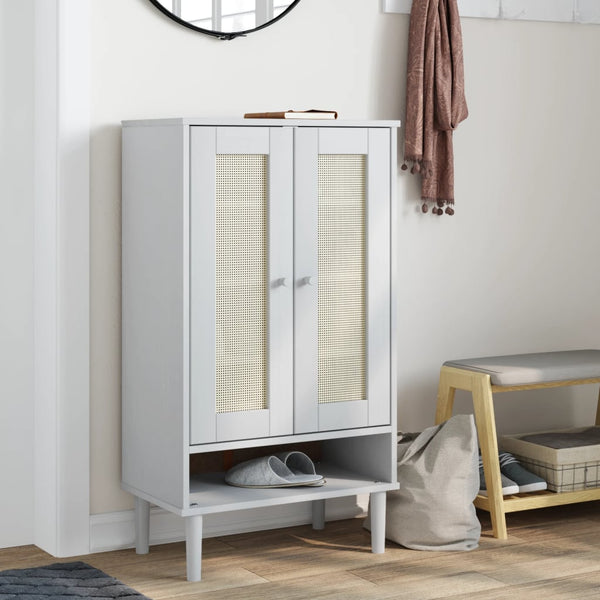 Schuhschrank Weiß Rattan-Optik Kiefernholz