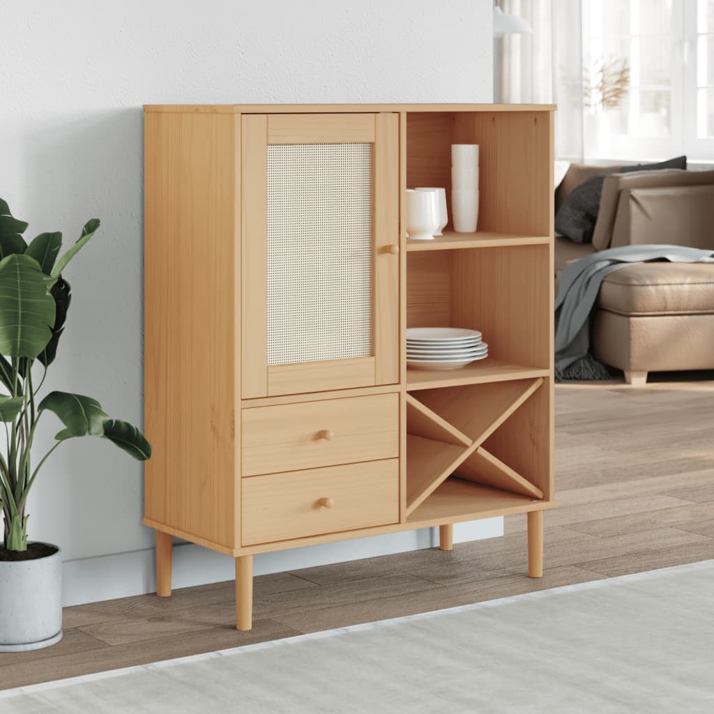 Highboard SENJA Rattan-Optik Braun 90x40x112 cm
