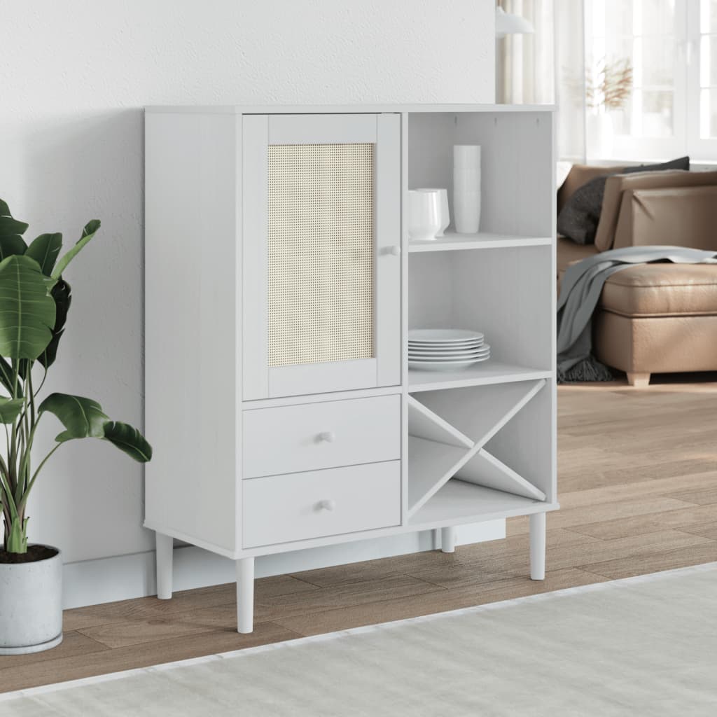 Highboard SENJA Rattan Weiß 90x40x112 cm