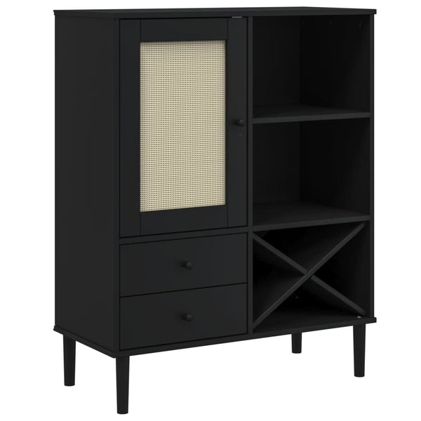 Highboard SENJA Rattan Optik Schwarz 90x40x112 cm