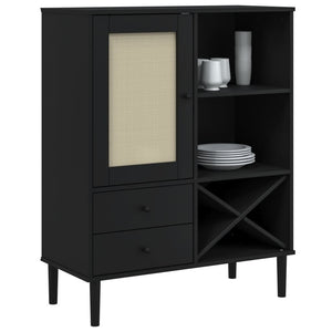 Highboard SENJA Rattan Optik Schwarz 90x40x112 cm
