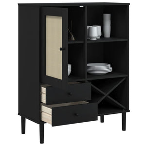 Highboard SENJA Rattan Optik Schwarz 90x40x112 cm