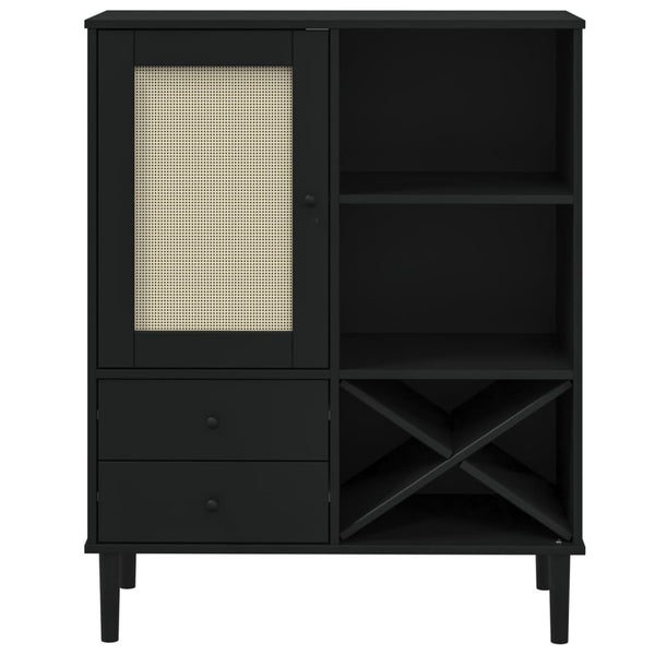Highboard SENJA Rattan Optik Schwarz 90x40x112 cm