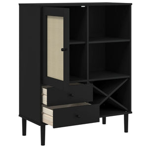 Highboard SENJA Rattan Optik Schwarz 90x40x112 cm