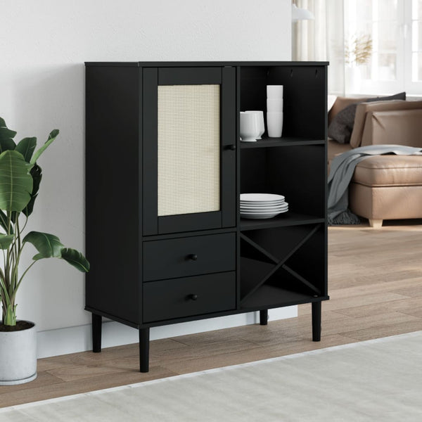 Highboard SENJA Rattan Optik Schwarz 90x40x112 cm