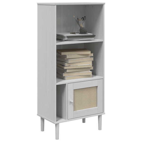 Bücherschrank SENJA Weiß Rattan-Look Kiefer 60x130cm