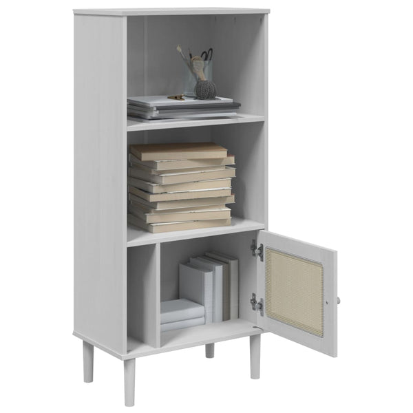 Bücherschrank SENJA Weiß Rattan-Look Kiefer 60x130cm