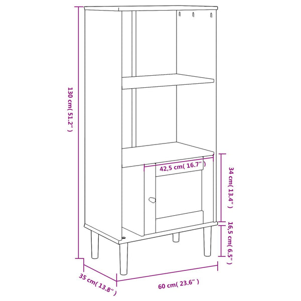 Bücherschrank SENJA Weiß Rattan-Look Kiefer 60x130cm