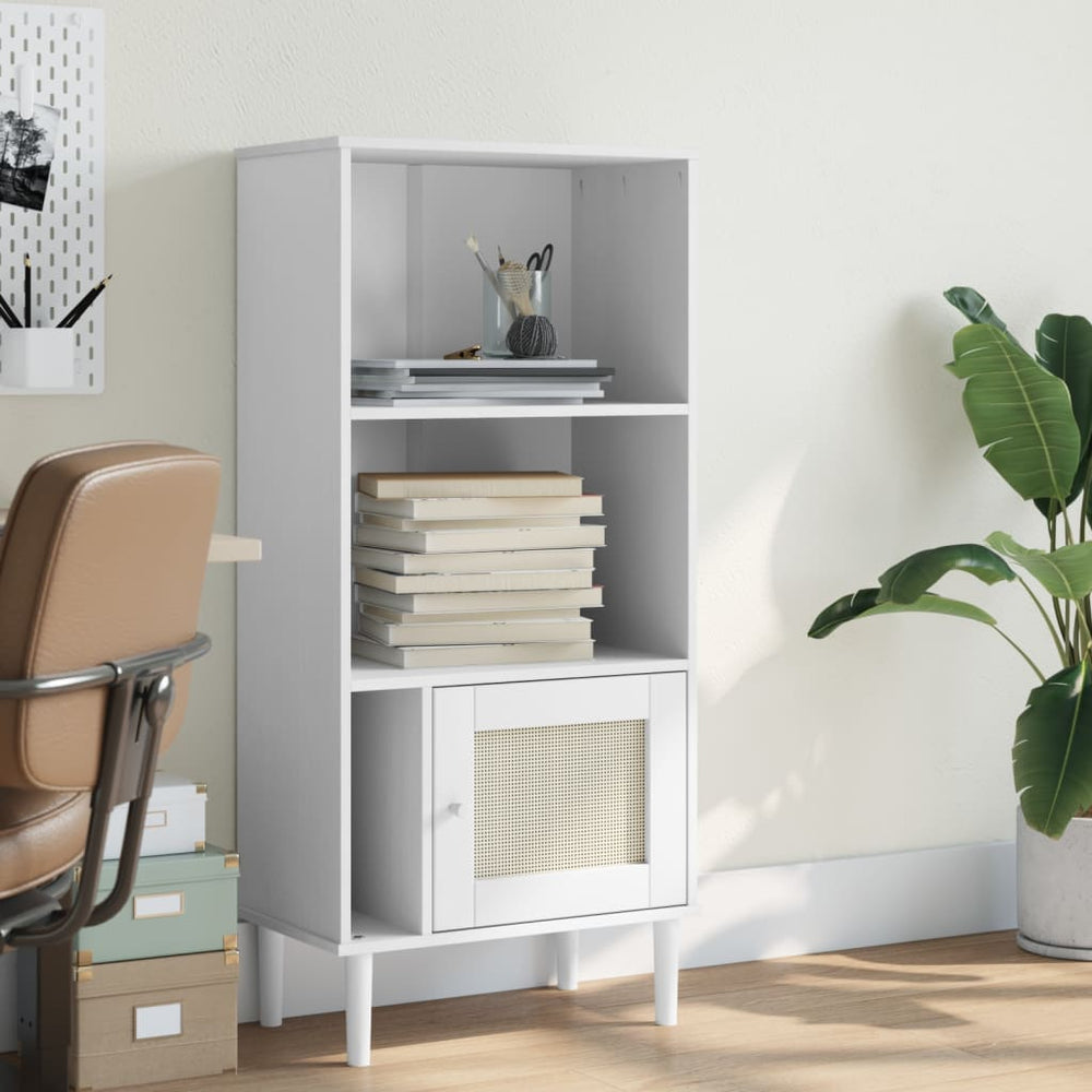Bücherschrank SENJA Weiß Rattan-Look Kiefer 60x130cm