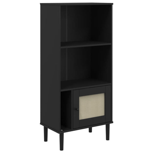 Schwarzes Bücherregal SENJA im Rattan-Look