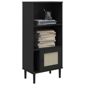 Schwarzes Bücherregal SENJA im Rattan-Look