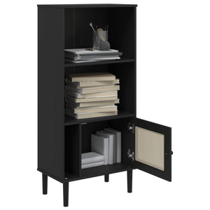Schwarzes Bücherregal SENJA im Rattan-Look