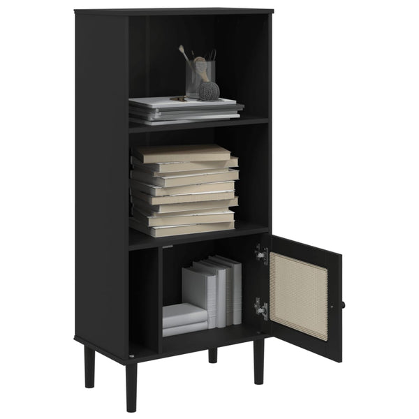 Schwarzes Bücherregal SENJA im Rattan-Look