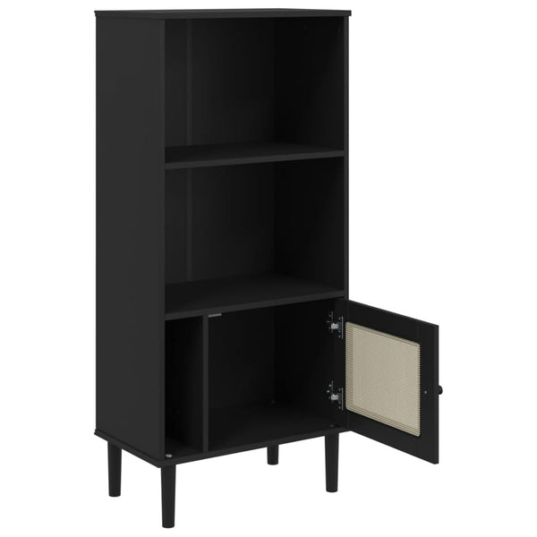 Schwarzes Bücherregal SENJA im Rattan-Look