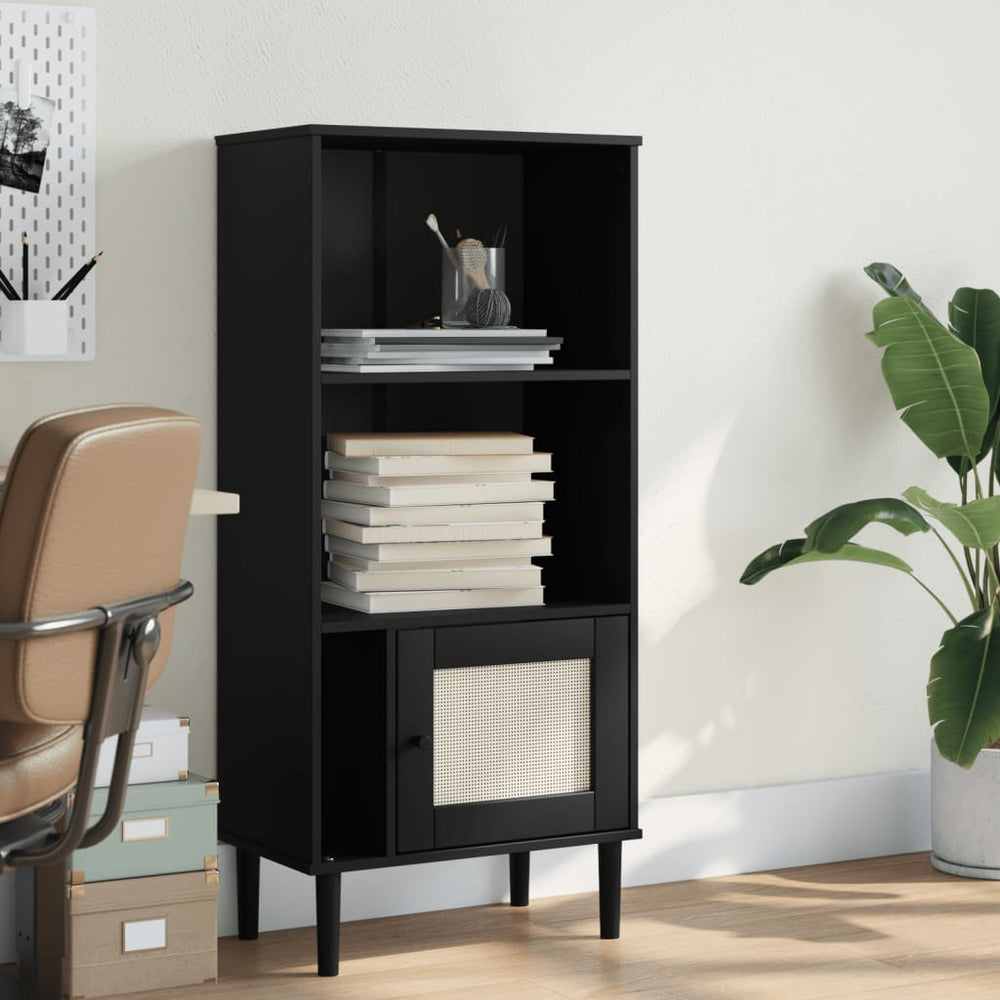 Schwarzes Bücherregal SENJA im Rattan-Look