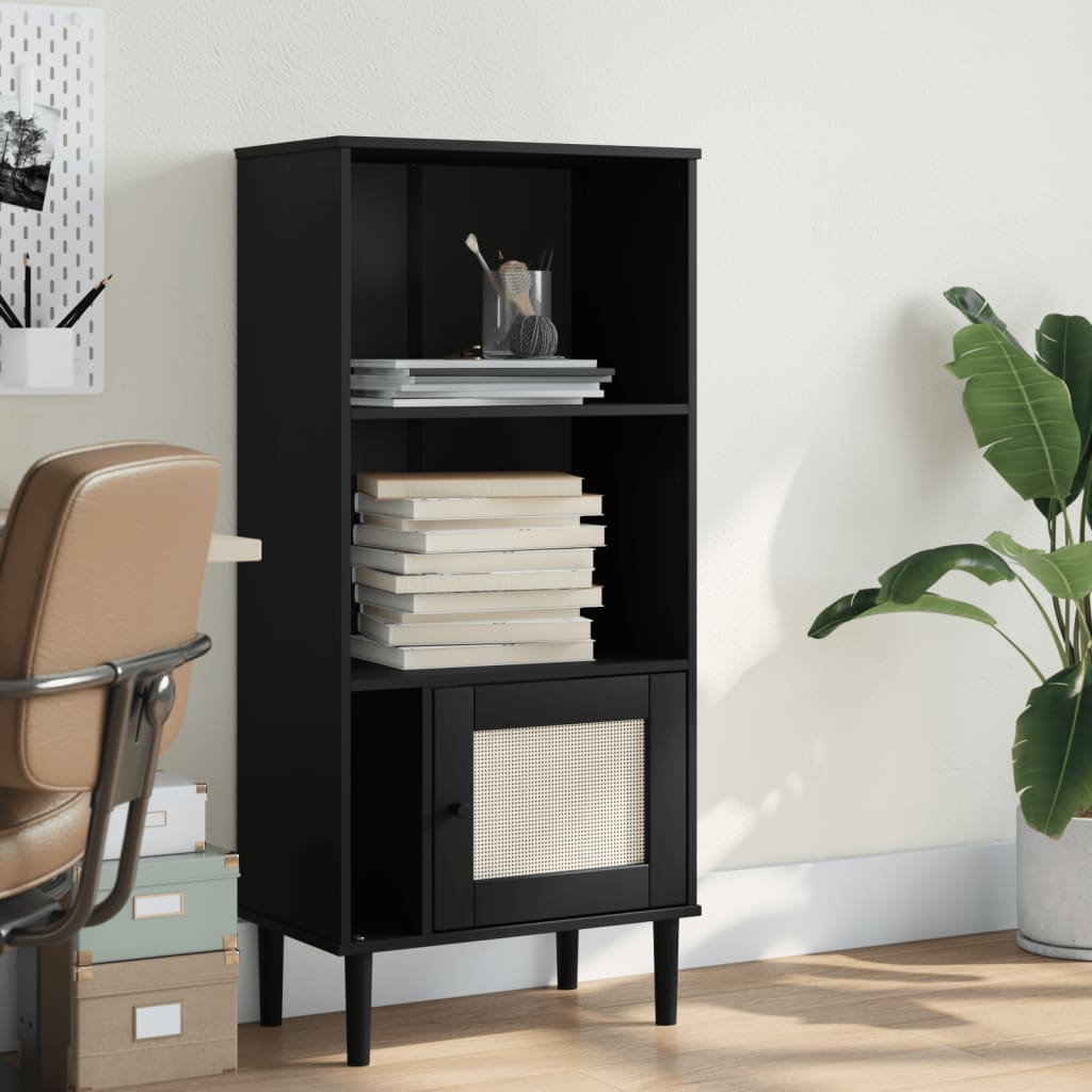 Schwarzes Bücherregal SENJA im Rattan-Look