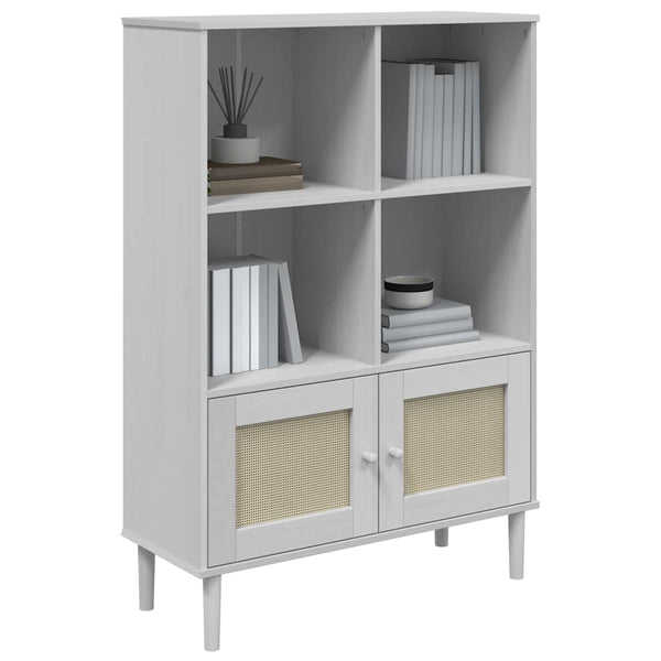 Bücherschrank SENJA Weiß Kiefer Rattan-Look
