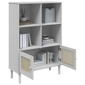 Bücherschrank SENJA Weiß Kiefer Rattan-Look