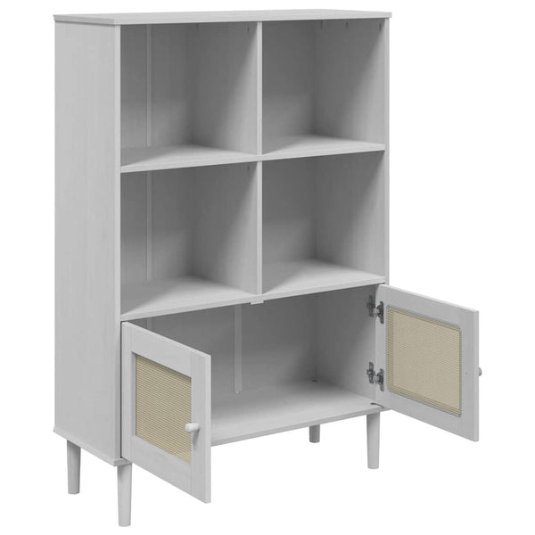 Bücherschrank SENJA Weiß Kiefer Rattan-Look