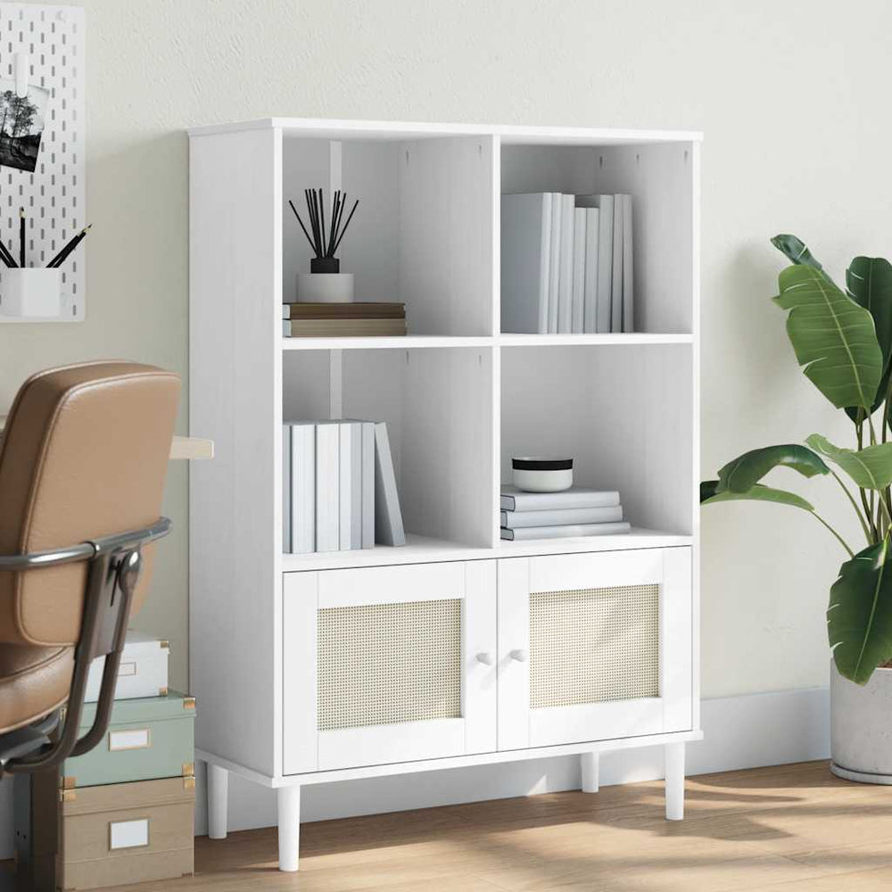 Bücherschrank SENJA Weiß Kiefer Rattan-Look