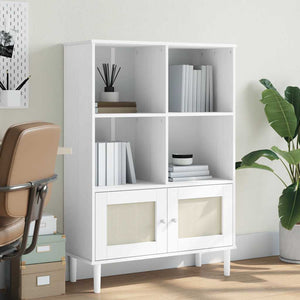 Bücherschrank SENJA Weiß Kiefer Rattan-Look