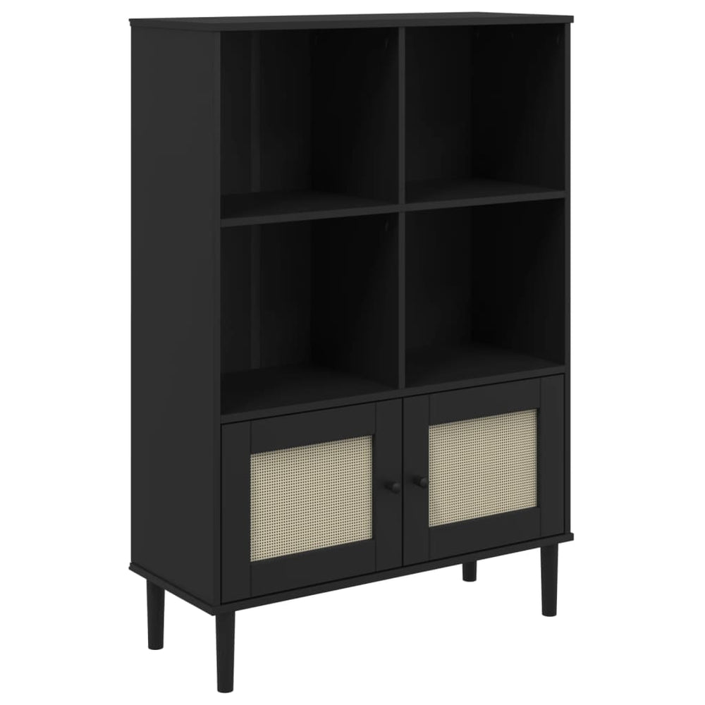 Bücherschrank Schwarz Rattan-Look 90x130cm