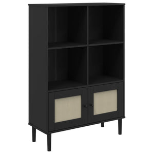 Bücherschrank Schwarz Rattan-Look 90x130cm