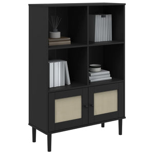 Bücherschrank Schwarz Rattan-Look 90x130cm