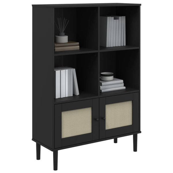 Bücherschrank Schwarz Rattan-Look 90x130cm