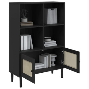 Bücherschrank Schwarz Rattan-Look 90x130cm