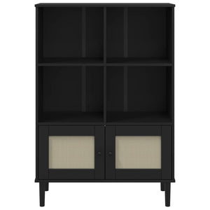 Bücherschrank Schwarz Rattan-Look 90x130cm