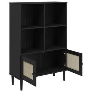 Bücherschrank Schwarz Rattan-Look 90x130cm
