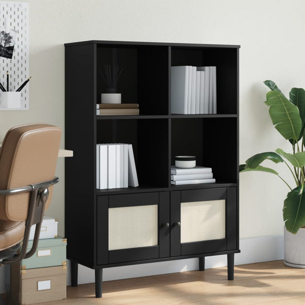 Bücherschrank Schwarz Rattan-Look 90x130cm