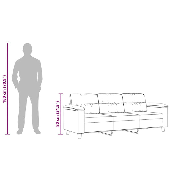 Dunkelgraues 3-Sitzer Sofa aus Mikrofaser, 180 cm