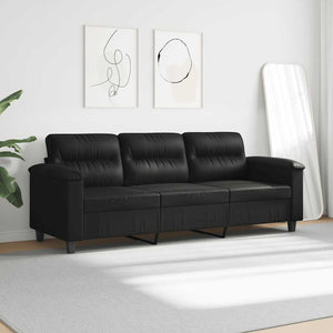 vidaXL Canapé à 3 places Noir 180 cm Tissu en microfibre