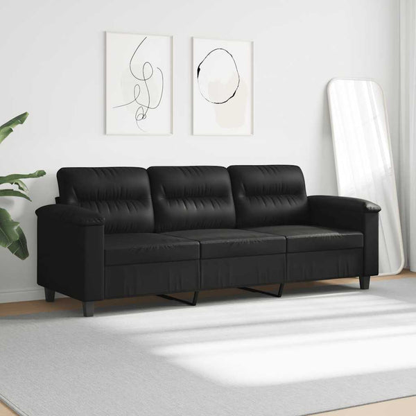 vidaXL Canapé à 3 places Noir 180 cm Tissu en microfibre