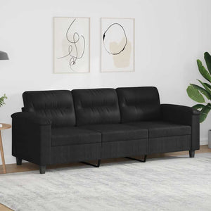 vidaXL Canapé à 3 places Noir 180 cm Tissu en microfibre