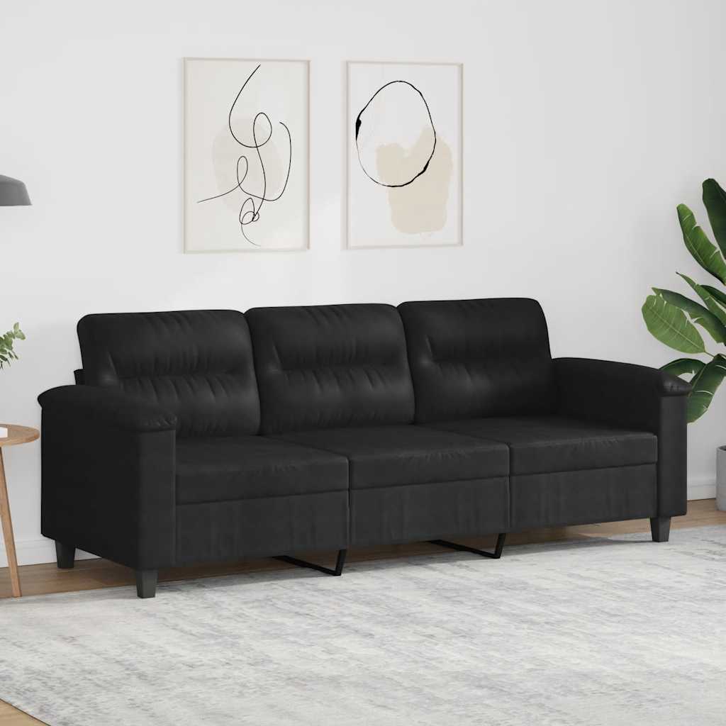 vidaXL Canapé à 3 places Noir 180 cm Tissu en microfibre