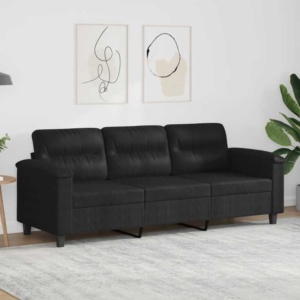 vidaXL Canapé à 3 places Noir 180 cm Tissu en microfibre