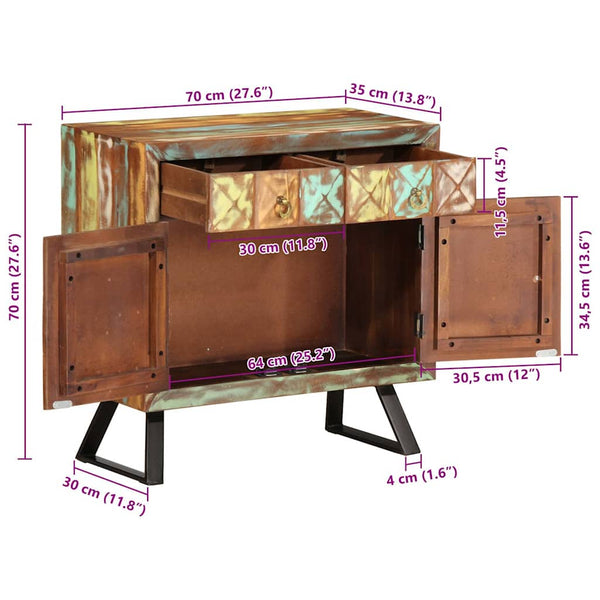 vidaXL Commode à tiroirs Bois de récupération massif Multicolore 70x35x70 cm