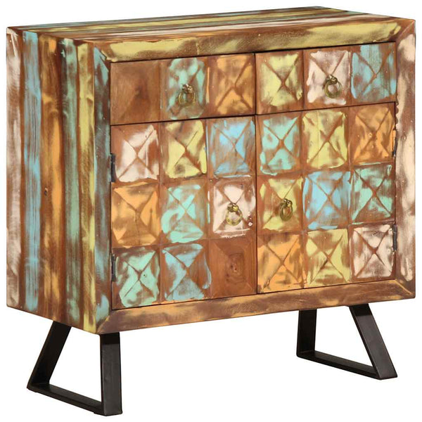 vidaXL Commode à tiroirs Bois de récupération massif Multicolore 70x35x70 cm