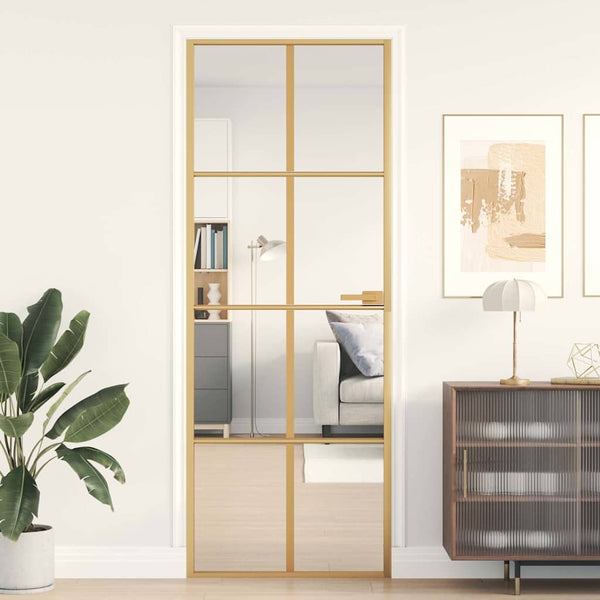 Innentür Schlank Golden 76x201,5 cm Hartglas und Aluminium
