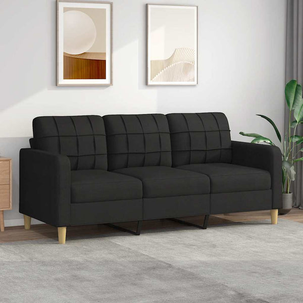 vidaXL Canapé 3 places en tissu noir 180 cm
