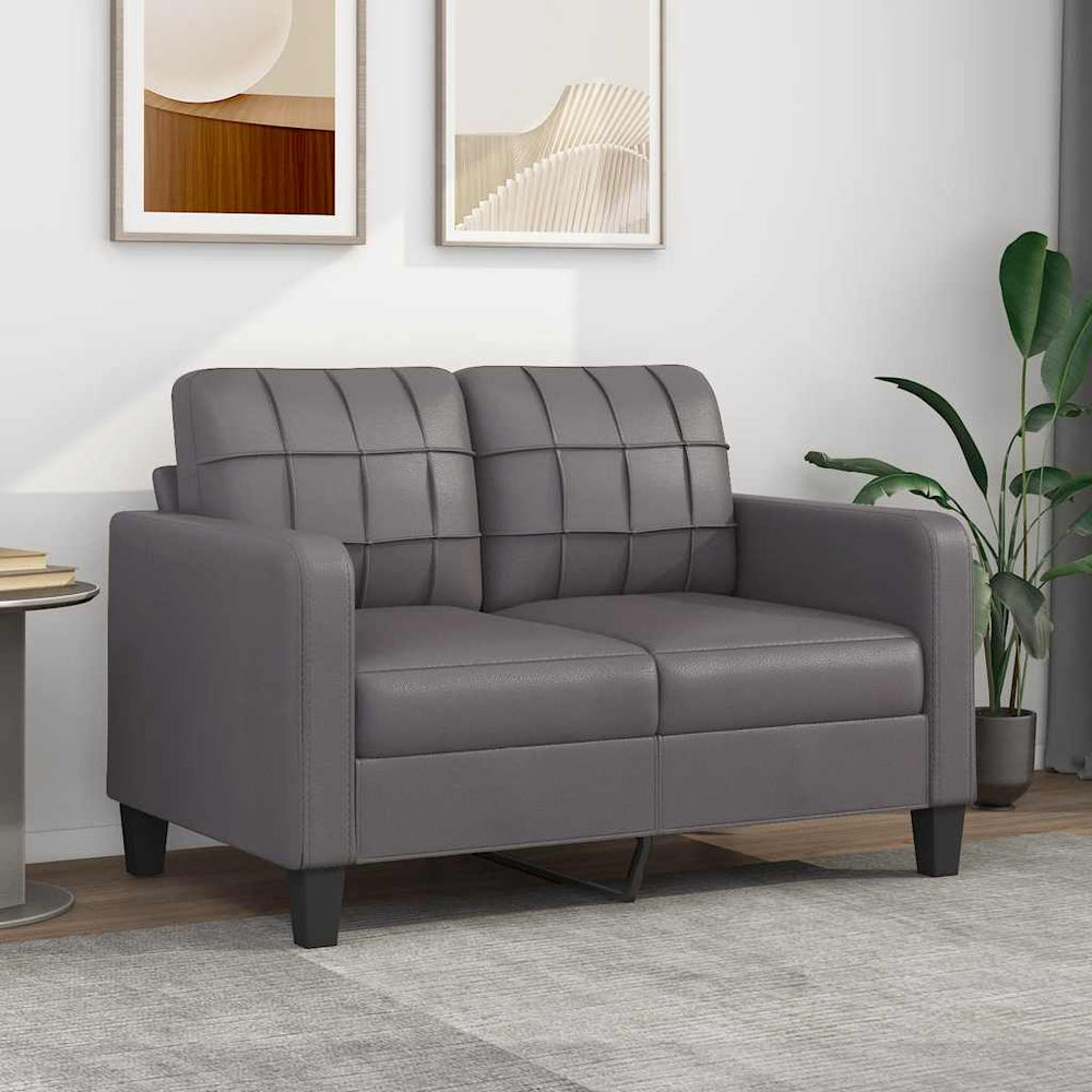 Graues 2-Sitzer Sofa Kunstleder 120cm