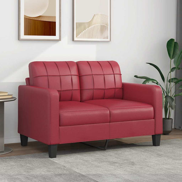 Weinrotes 2-Sitzer Sofa Kunstleder 120cm