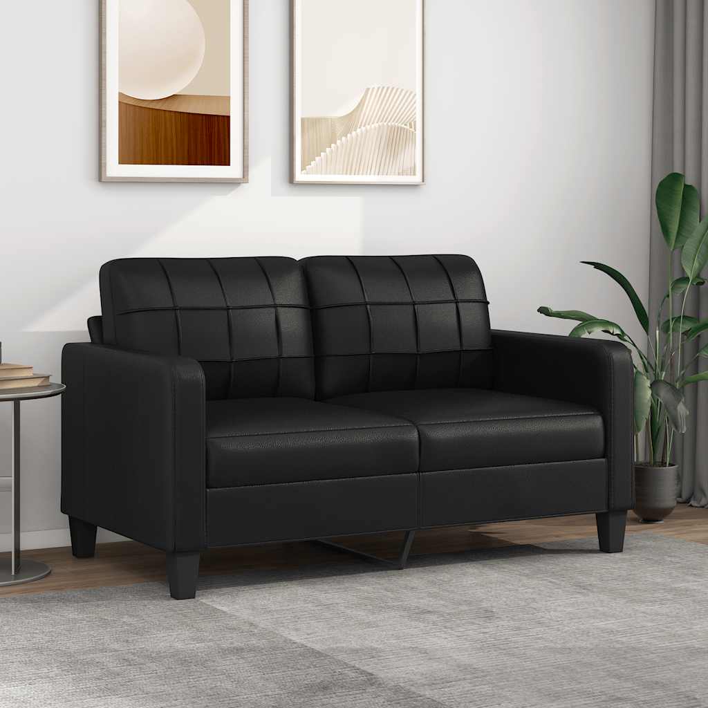 Schwarzes Kunstleder 2-Sitzer Sofa 140cm